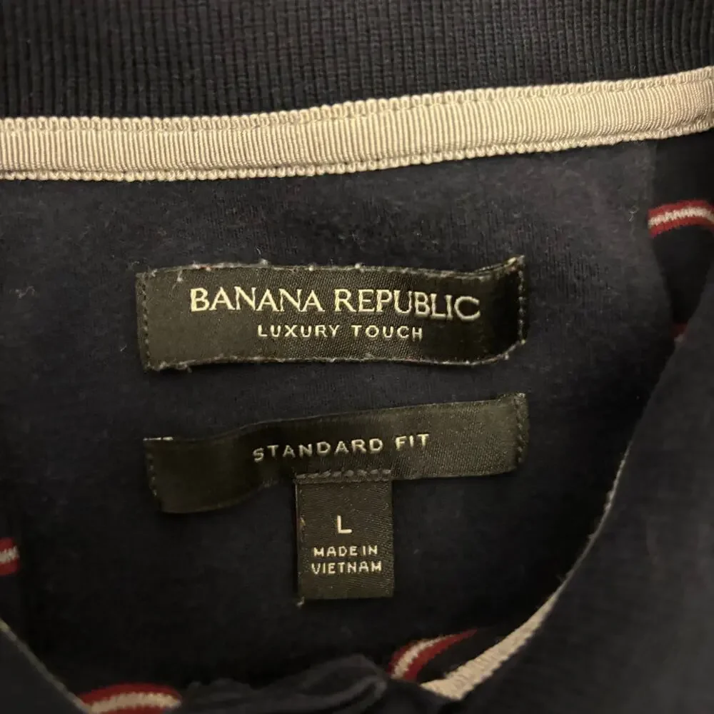 Banana Republic Luxury Touch Polo Men's L Navy Red Stripe Standard Fit
